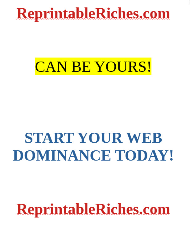 ReprintableRiches.com Domain Name – Premium.com Domain. One Owner 25+ Yrs