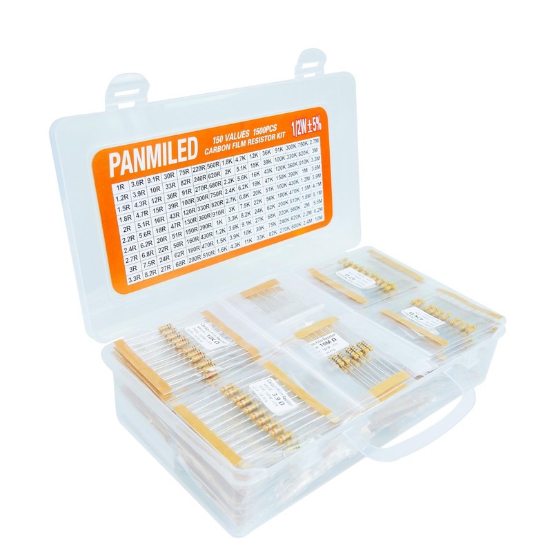 150 Values 1500 Pieces Resistor Kit 1 Ohm-10M Ohm, 1/2W 5% Carbon Film Resist... gallery