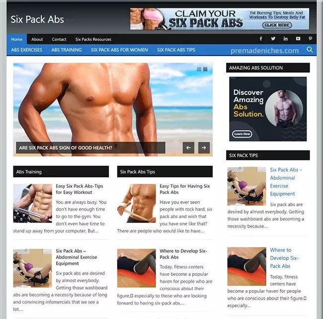 Six Pack Abs Blog with Great Content Website Business For Sale