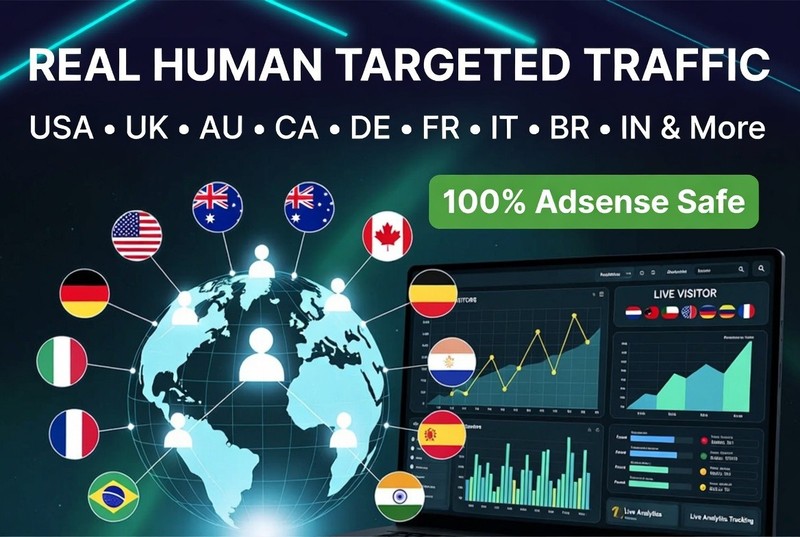 Real Targeted Website Traffic - USA, UK, AU, CA, DE, FR, IT, BR, IN & More