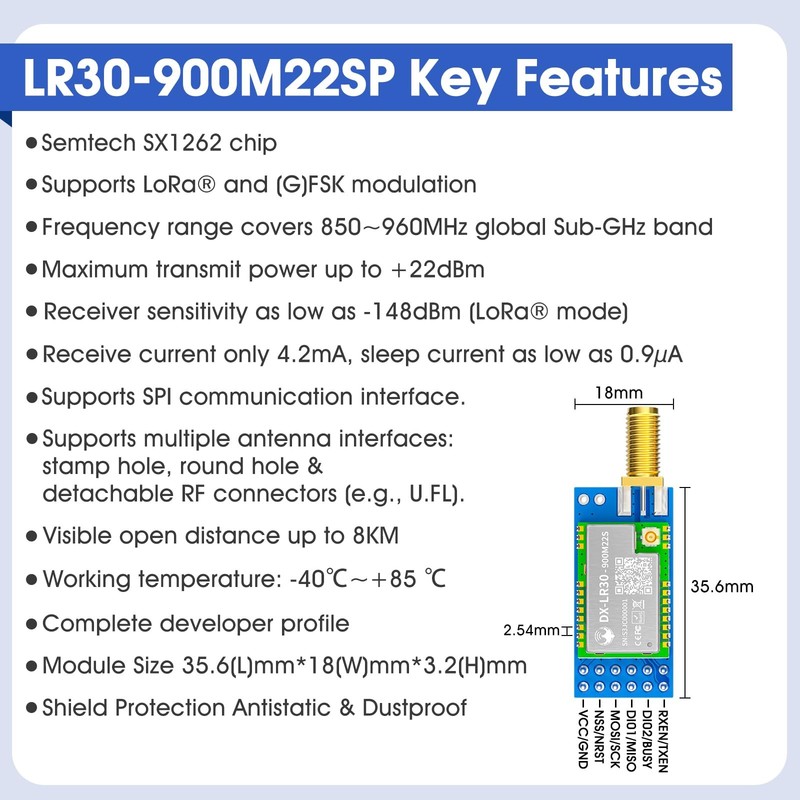 Pddaxlquedx-Lr30 Development Kit Semtech Sx1262Stm32 Lora Spi Interface Module gallery