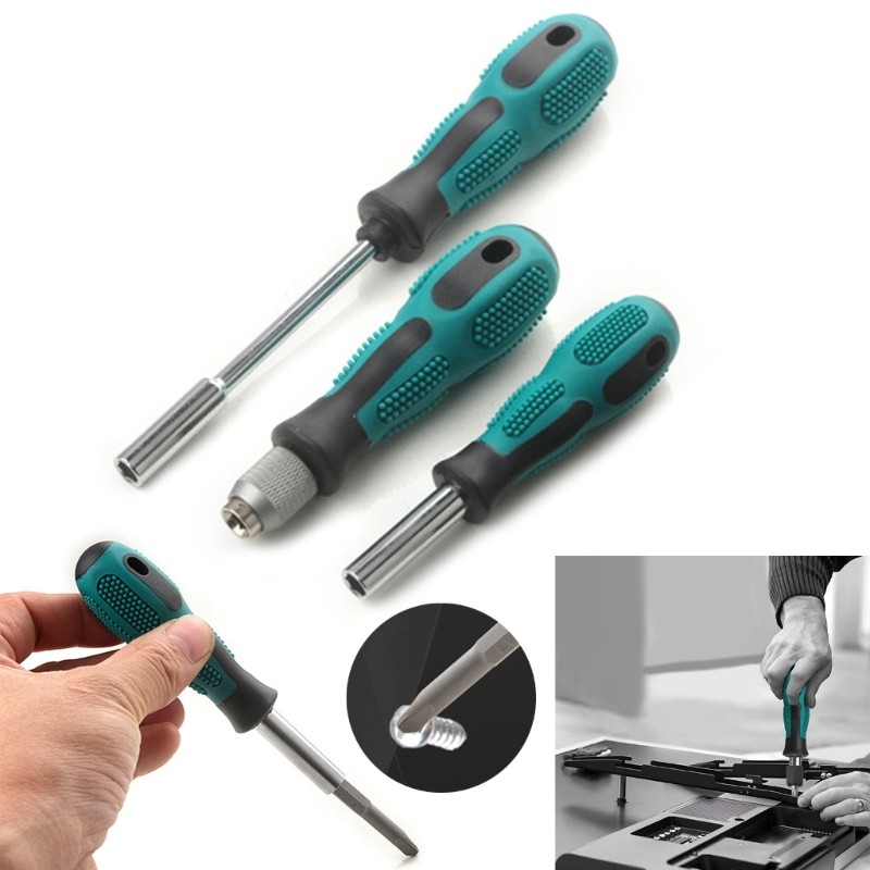 Portable 3 Piece 1/4" Hex Bit Holder Handle Set for Efficient Maintenance Tasks gallery