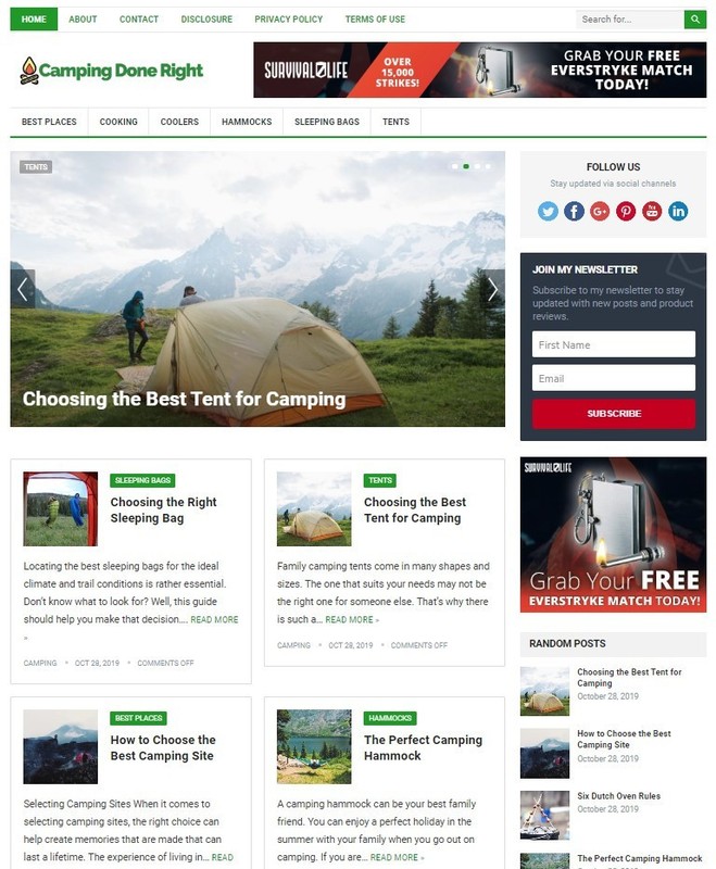 DFY CAMPING WORDPRESS THEME+FREE SETUP PRE-DESIGNED BANNERS AND ADS