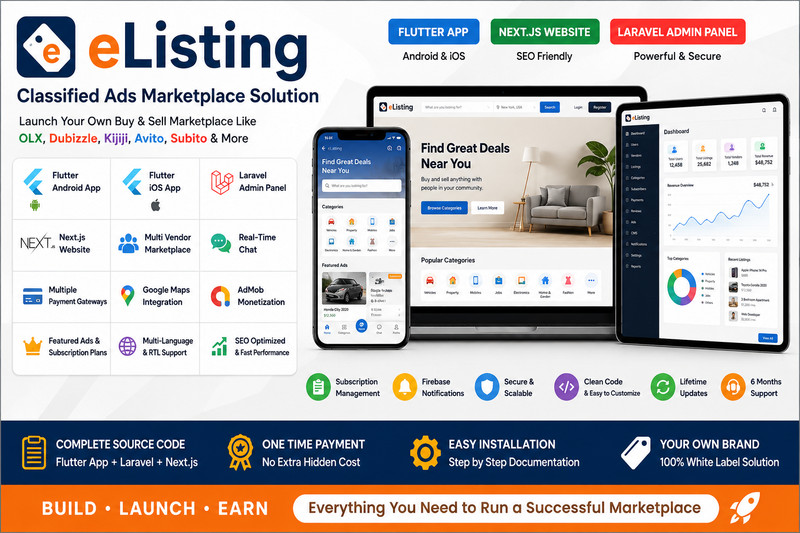 eListing – Classified Ads Marketplace Web + Flutter App | Laravel Admin Panel