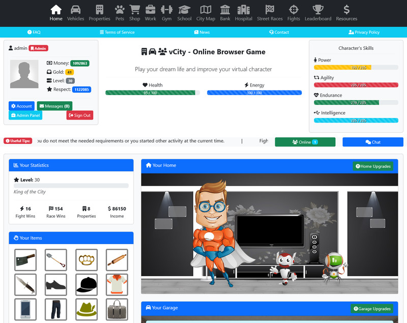 MegaTown - Online Browser Game PHP Project | Virtual Life RPG Game Engine gallery