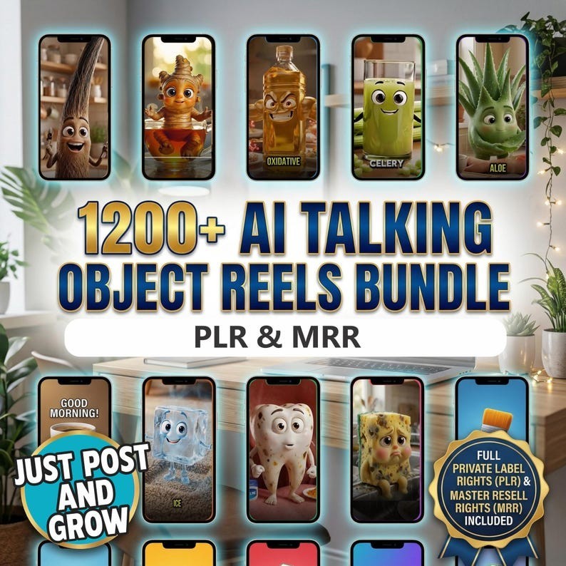 1200+ AI Talking Object Videos | Viral Reels Bundle PLR MRR | Faceless Content gallery