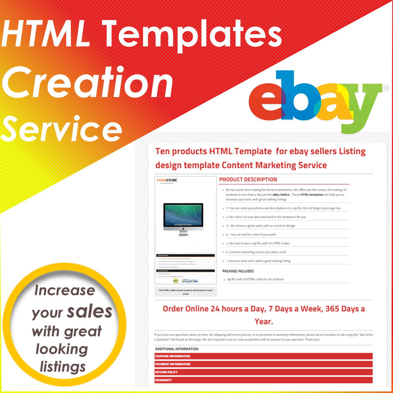 HTML Templates ebay sellers tools 20 PRODUCTS LISTING Responsive Design SERVICE