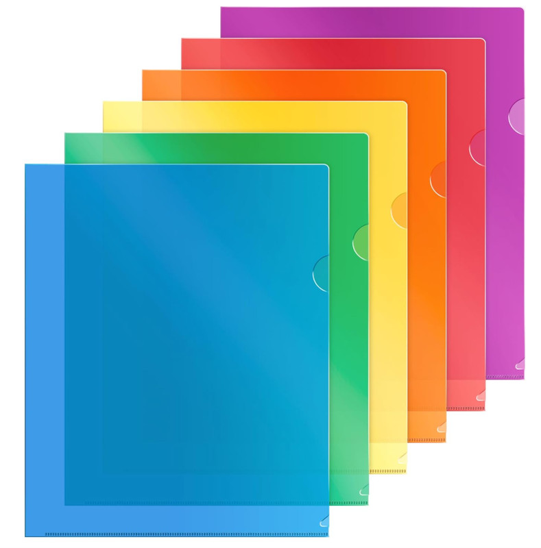 Clear Plastic Folders Sleeves 12 Pack, 6 Assorted Colors, Documents Project Pock