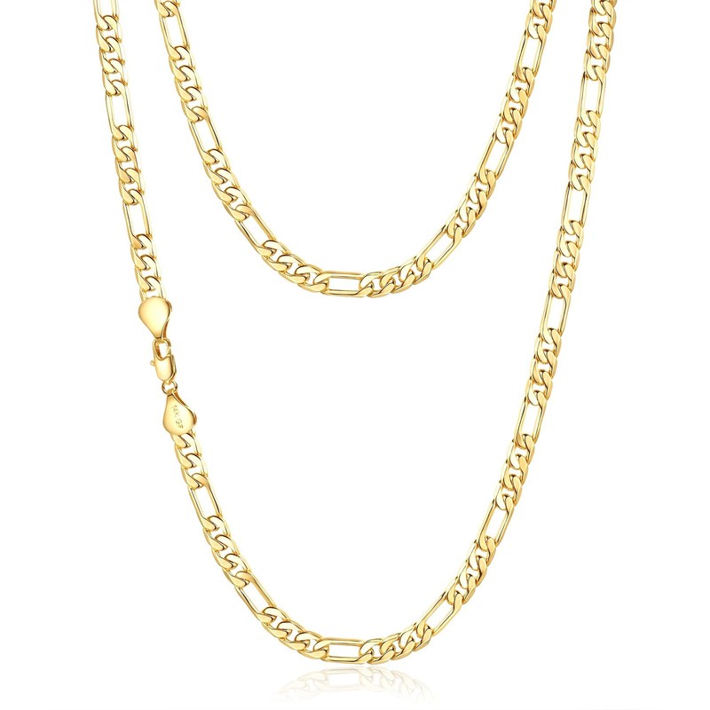 6mm Gold Figaro Link Chain Necklace for Men ＆ Women，14K Gold Chain