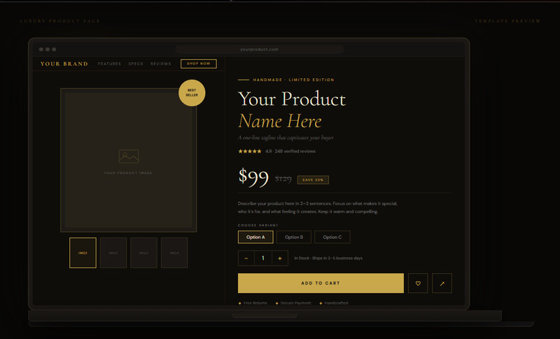 Professional Product Landing Page Template | Animated | Dark Luxury Design.