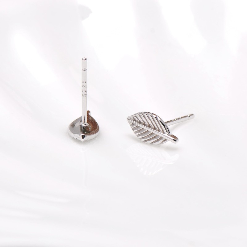925 Sterling Silver Small Leaf Earrings Studs for Women White Gold gallery