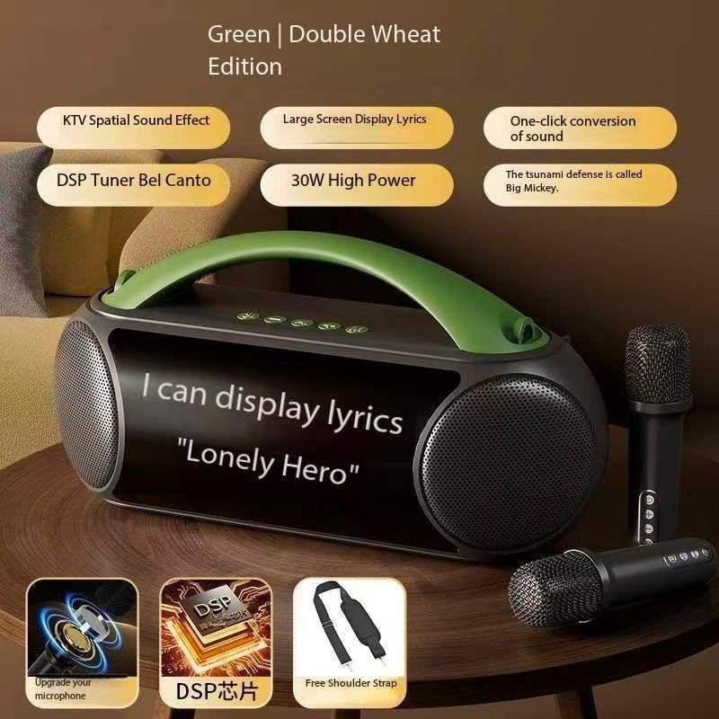 Wireless outdoor karaoke microphone and speaker with lyrics display all-in-one gallery