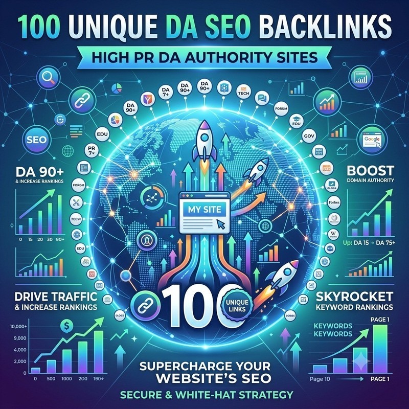 100 Unique Domain Authority SEO Backlinks On High PR DA Sites