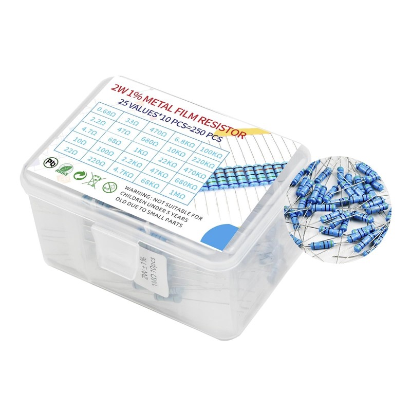 2W 250pcs 25 Value 0.68R-1MR Ω Ohm ±1% Tolerance 0.01 Metal Film Resis