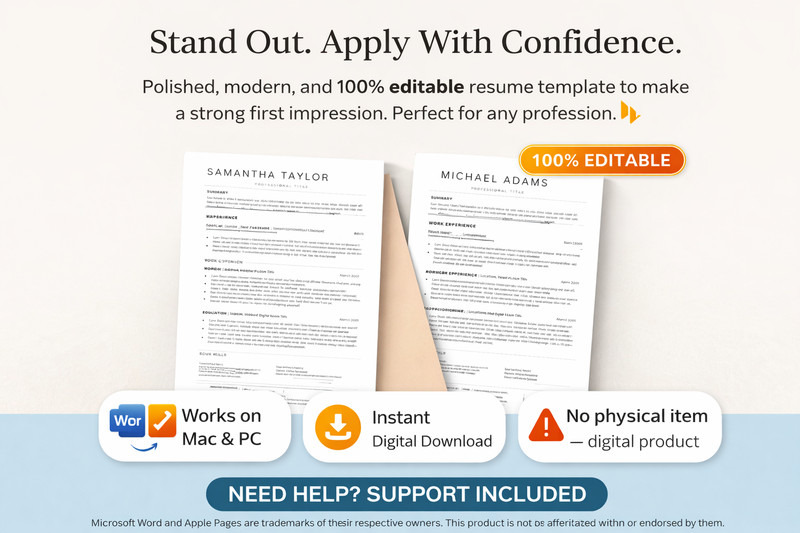 Professional CV & ATS Friendly Resume Template MS-Word, Google Docs, Canvas edit gallery