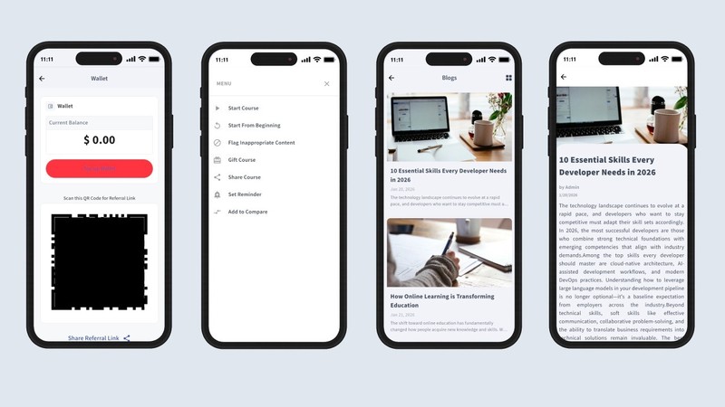 eScholar LMS Flutter Mobile App | Android & iOS | Course Learning Platform gallery