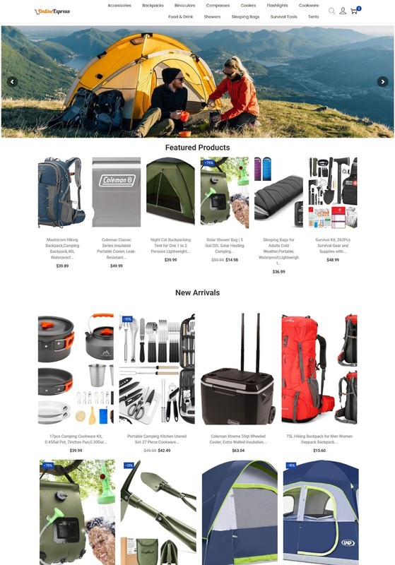Camping Gear Store Amazon Affiliate/DropShip Website + eCommerce + Free Hosting