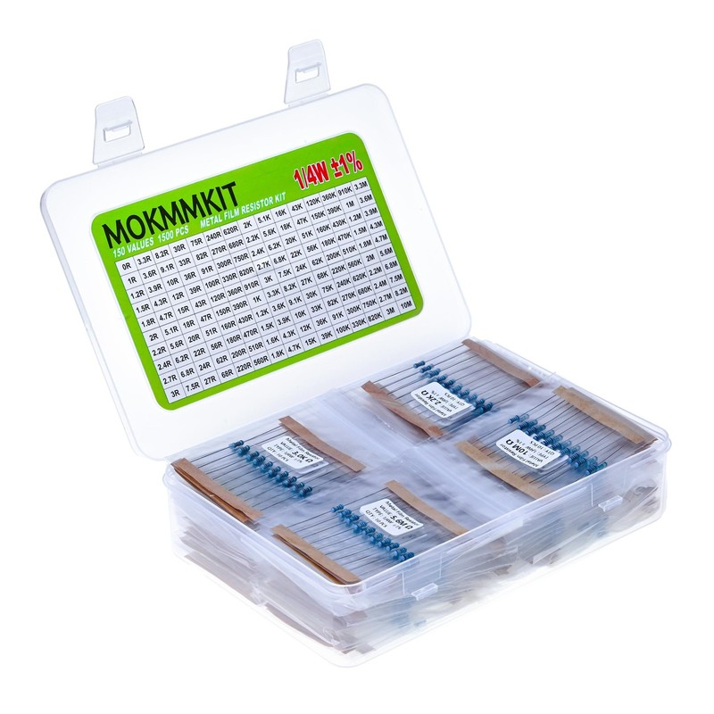 150 Values 1500 Pieces Metal Film Resistor Kit, 0 Ohm-10M Ohm, 1/4W 1% RoHS C... gallery