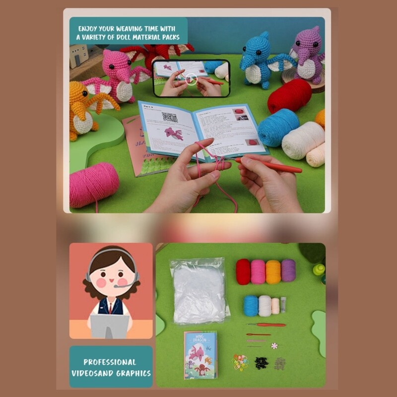 DIY Crochet Kits with Yarn, Crochet Hook, Needle, Knitting Marker, Plastic Eyes gallery