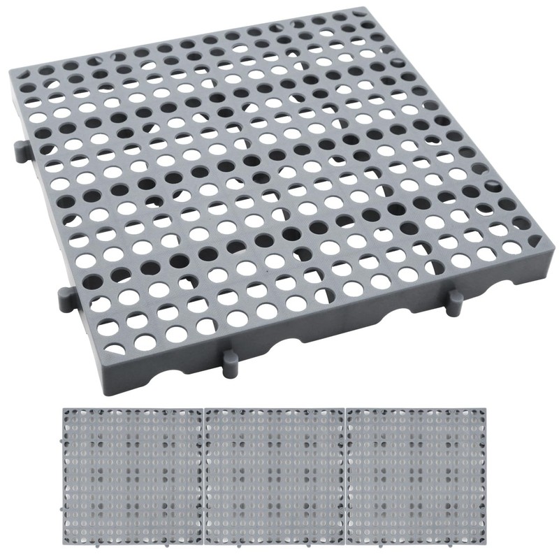 3-Pack Heavy Duty Plastic Pallets 11.8"x11.8" Stackable Grid Floor Storage Grey gallery