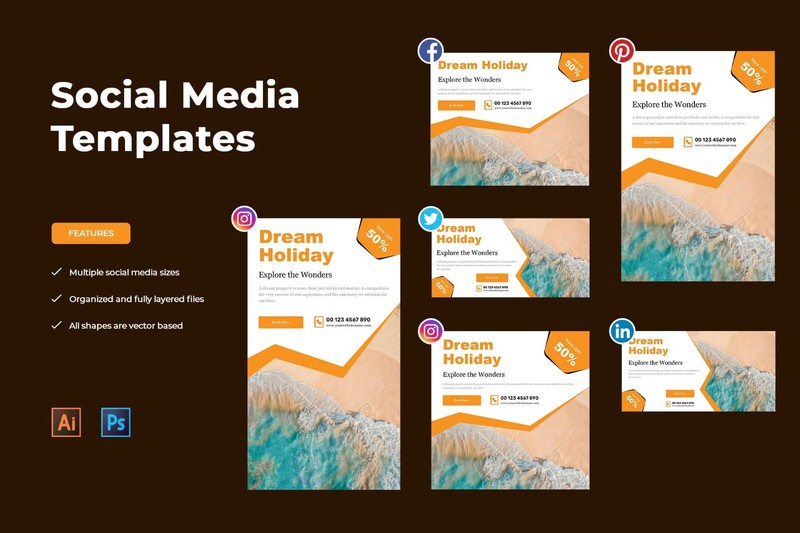 Dream Holidays Social Media Marketing Templates