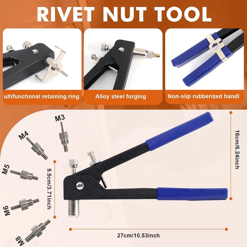 Rivet Nut Tool Kit with 5 Mandrels(M3,M4,M5,M6,M8) & 470PcsMetric Rivet Nuts ... gallery