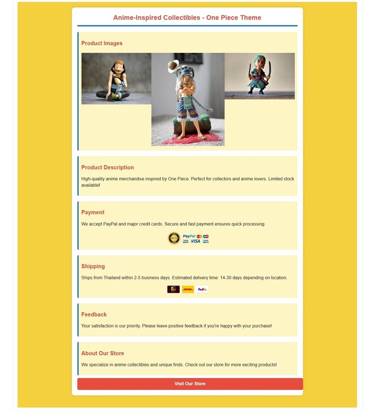 Ebay template Anime-Inspired Collectibles – One Piece Theme Sell Anime product