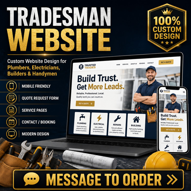Custom Tradesman Website Design | Plumber Electrician Builder Business Website S