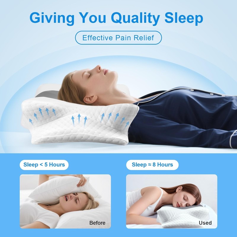 Neck Pillow - Memory Foam Pillow for Side, Back & Stomach Sleepers with Ergon... gallery