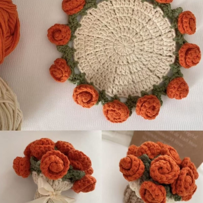 Rose Bouquet Crochet Coaster Kits Flower Coaster Crochet Kits Home Decoration gallery