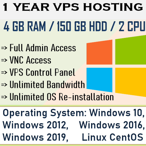France VPS Hosting Account – 1 year plan, 4GB RAM + 150GB HDD + 2 VCore CPU