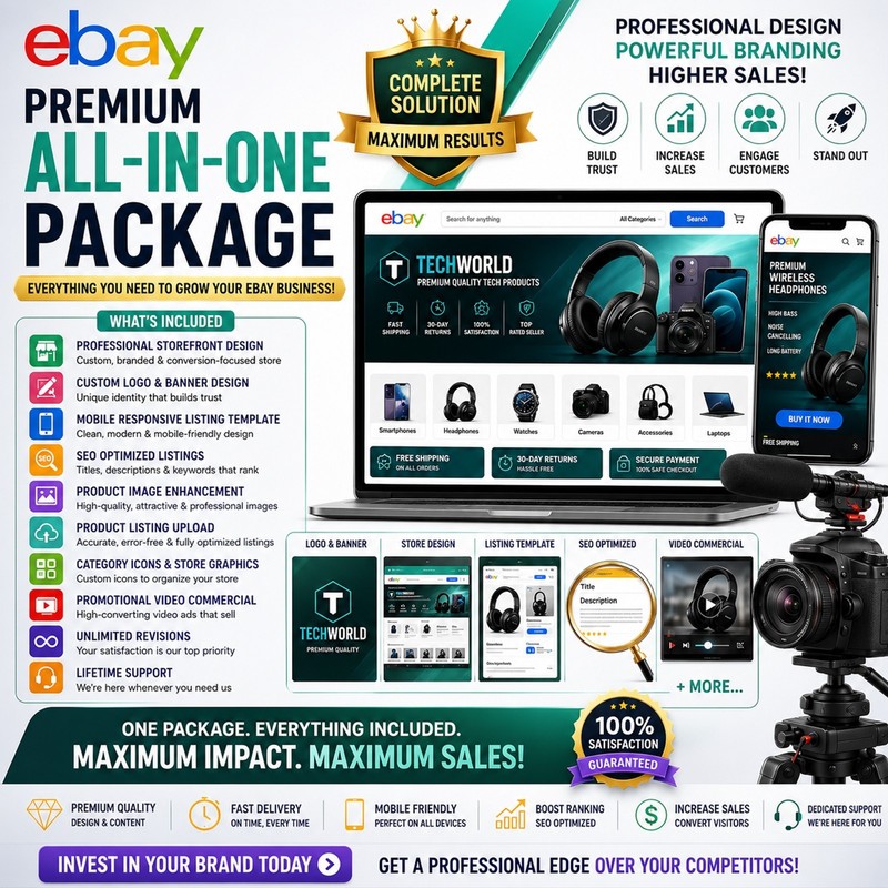 Complete eBay Store Branding, Listing Template Design & Video Ads Package Green