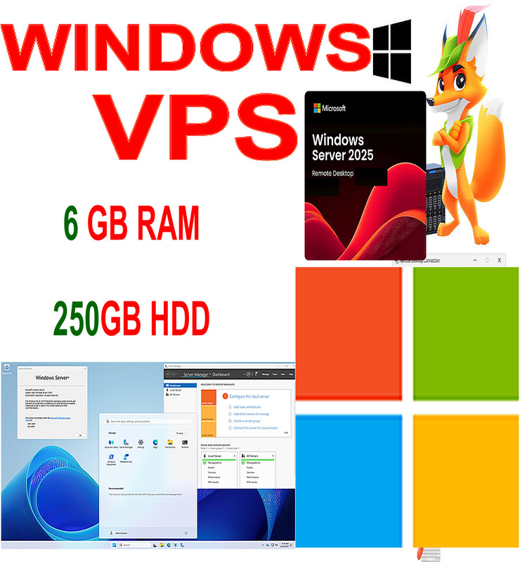 1 Year 6GB RAM WINDOWS VPS 250GB HDD With RDP enabled Windows server 2025