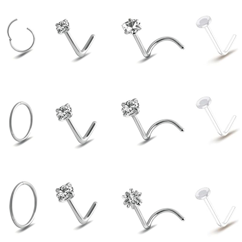 12PCS Hypoallergenic 14K Gold Plated 18G Nose Rings Studs Set for Women Men:3…