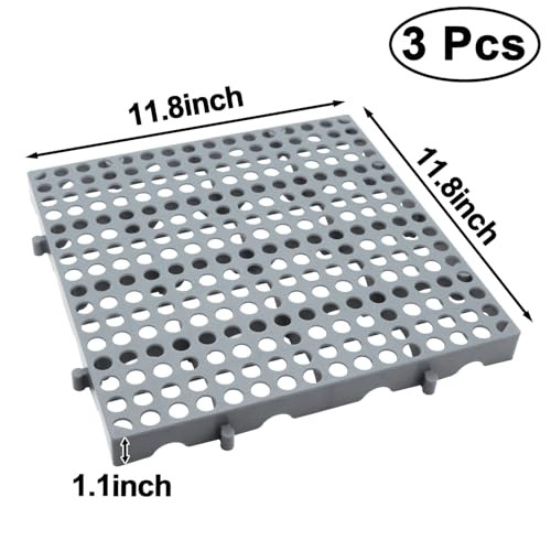 3-Pack Heavy Duty Plastic Pallets 11.8"x11.8" Stackable Grid Floor Storage Grey gallery