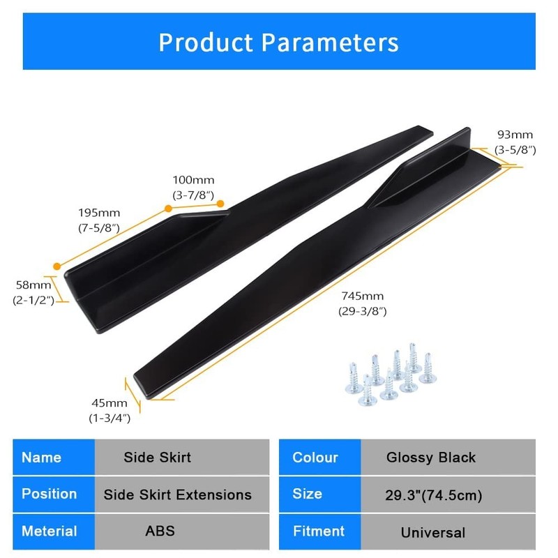 Universal 29.3" Black Side Skirt Rocker Splitter Canard Diffuser Winglet gallery