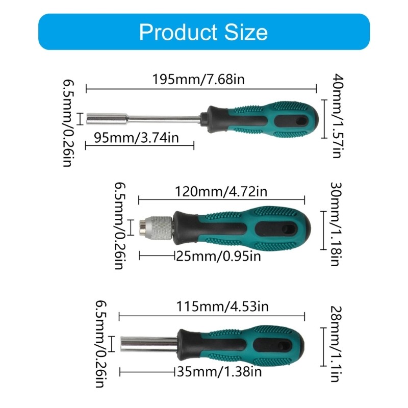 Portable 3 Piece 1/4" Hex Bit Holder Handle Set for Efficient Maintenance Tasks gallery