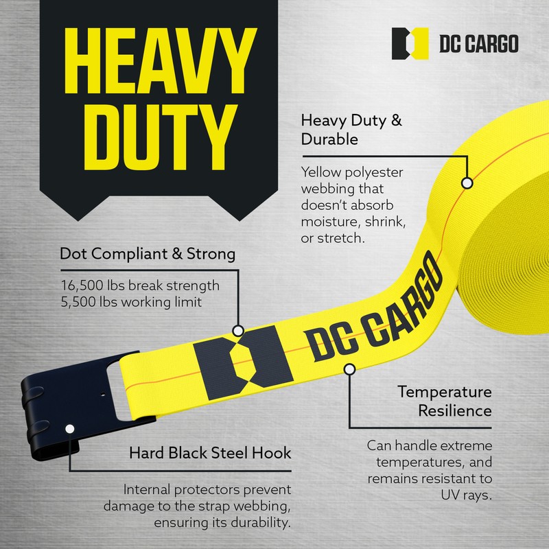 DC Cargo Flatbed Winch Strap with Flat Hook, 4"x30', 2-pack gallery