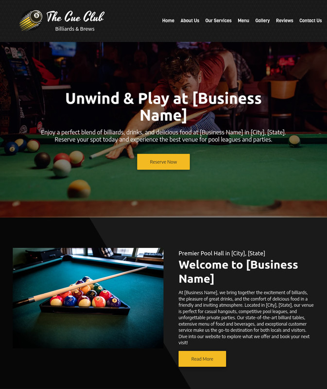 Billiards / Pool Hall Customized Business Website *SEE FULL DESCRIPTION*