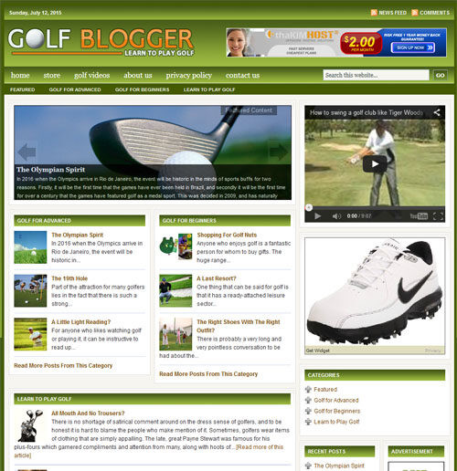 High Demand Niche, Golf Blogging Website for sale (**20 Ready To Share Blogs** )