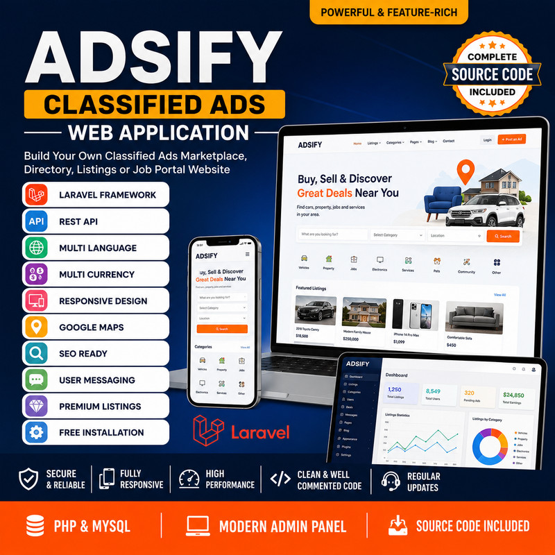 Adsify – Classified Ads Web Application | Laravel | Multilingual | Responsive
