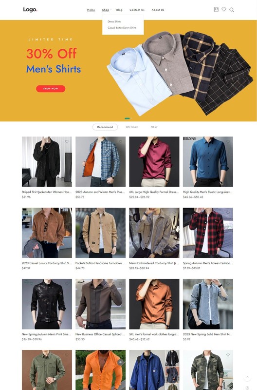 Dropshipping Website Ecommerce Business Affiliate, Free Hosting, Men’s Shirts