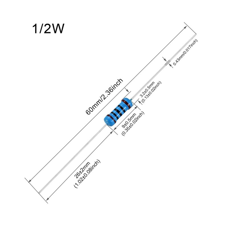 100pcs 4.7K ohm Resistor 1/2w (0.5Watt) ±1% Tolerance Metal Film Fixed Resi gallery