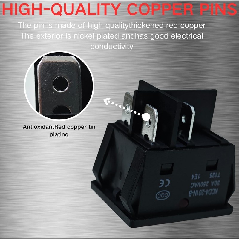 "2 Pack 30A 250V Rocker Switch, Red LED, DPST 4 Pin, Heavy Duty, 120V Toggle " gallery