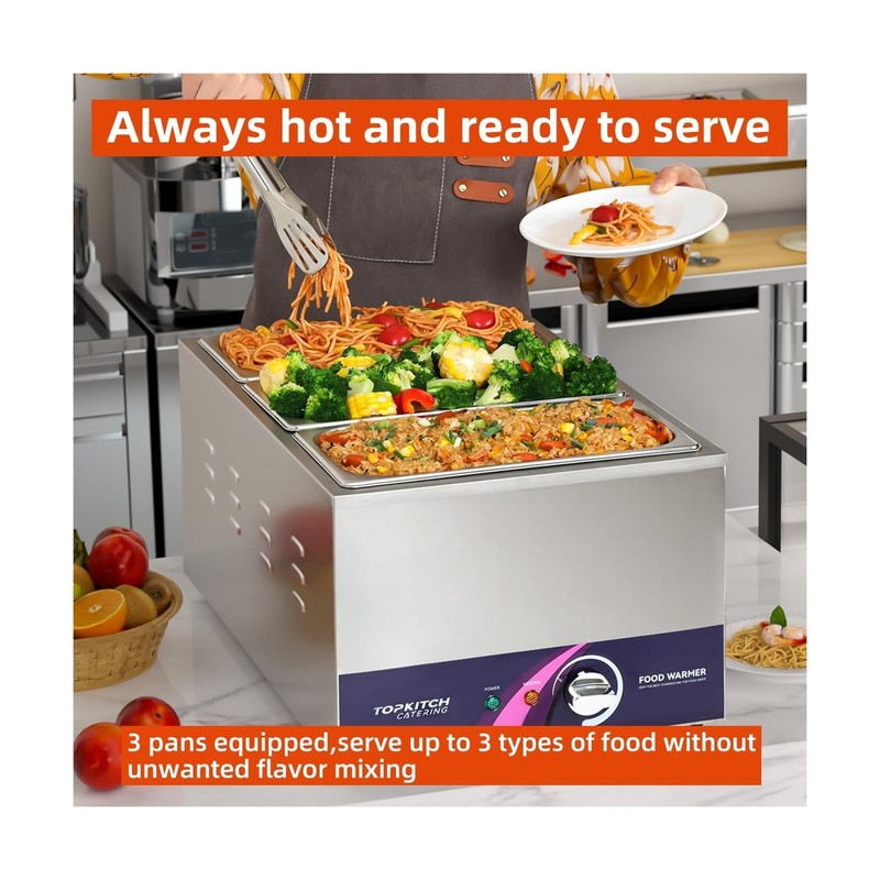 3-Pan 18L Commercial Food Warmer with Non-Leakage Stretch-Forming Water Tank ... gallery