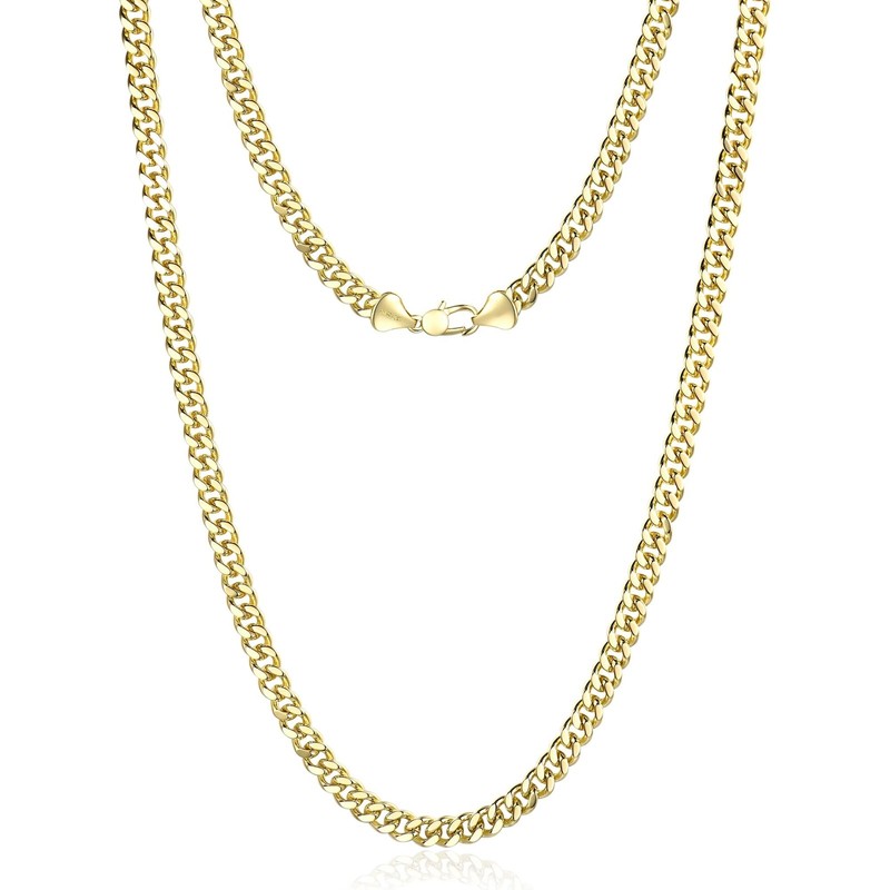 HIKARITO 5mm Gold Cuban Link Chain Necklace for Men ＆ Women，14K Go