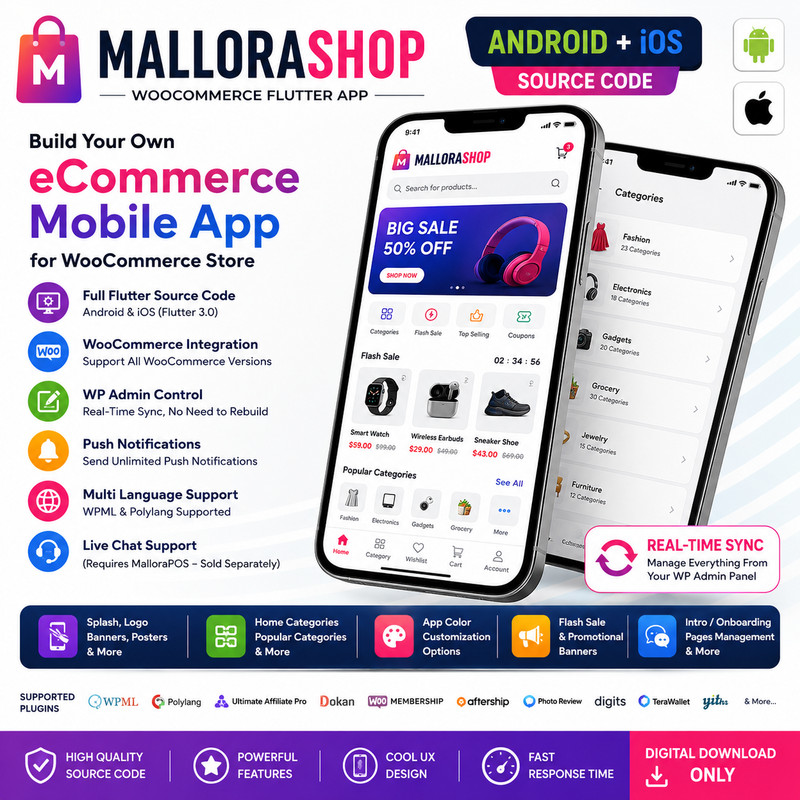 MalloraSHOP WooCommerce Flutter App | Android + iOS | eCommerce Store App