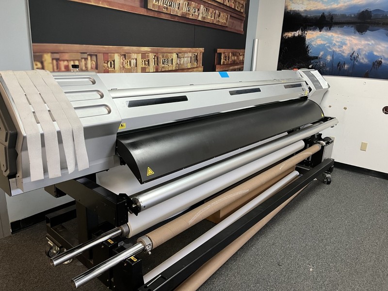 Dye sublimation fabric graphics system, Roland 1045 printer, Practix press
