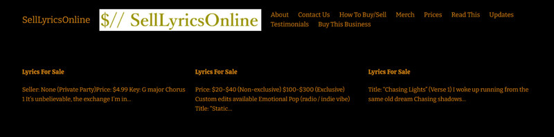 Website for sale – Bizbuysell, SellLyricsOnline, money making operating, turnkey