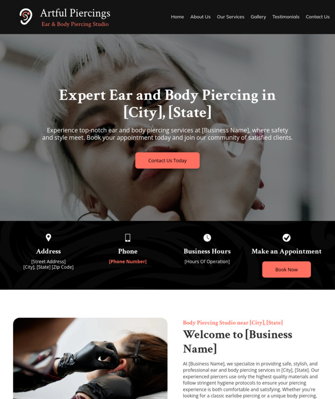 Body Piercing Customized Business Website *SEE FULL DESCRIPTION*